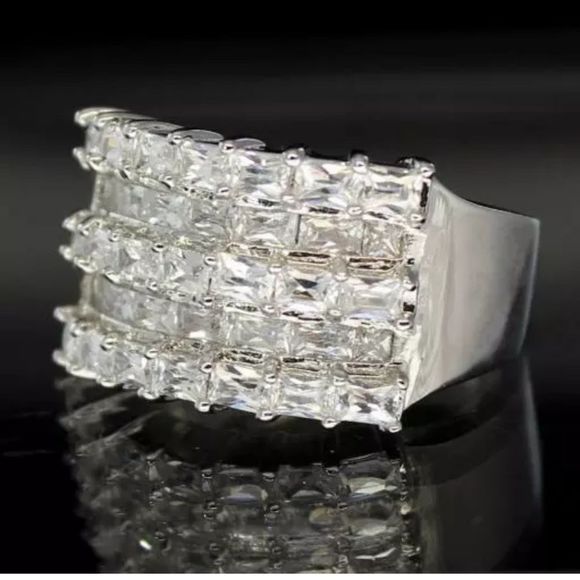 NEW White Gold Polish Silver Ring Cz Diamonds 9